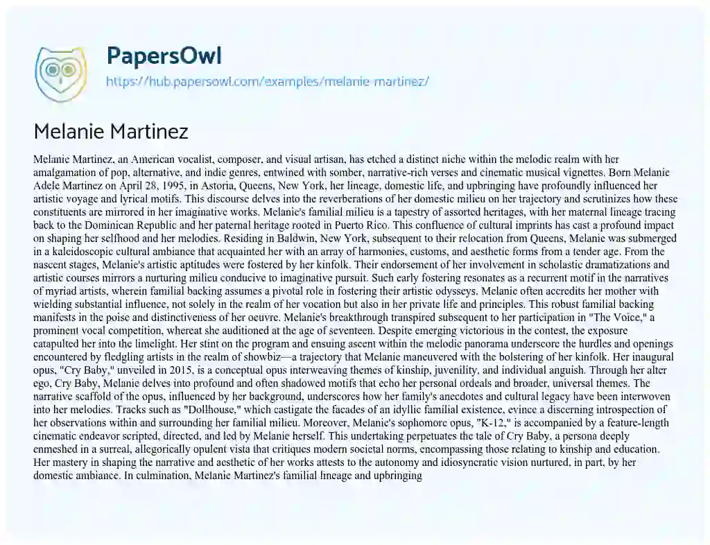 Essay on Melanie Martinez