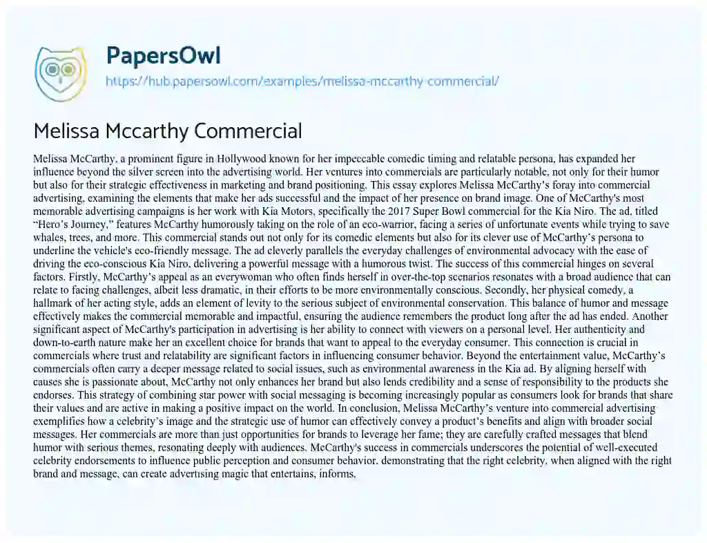 Essay on Melissa Mccarthy Commercial
