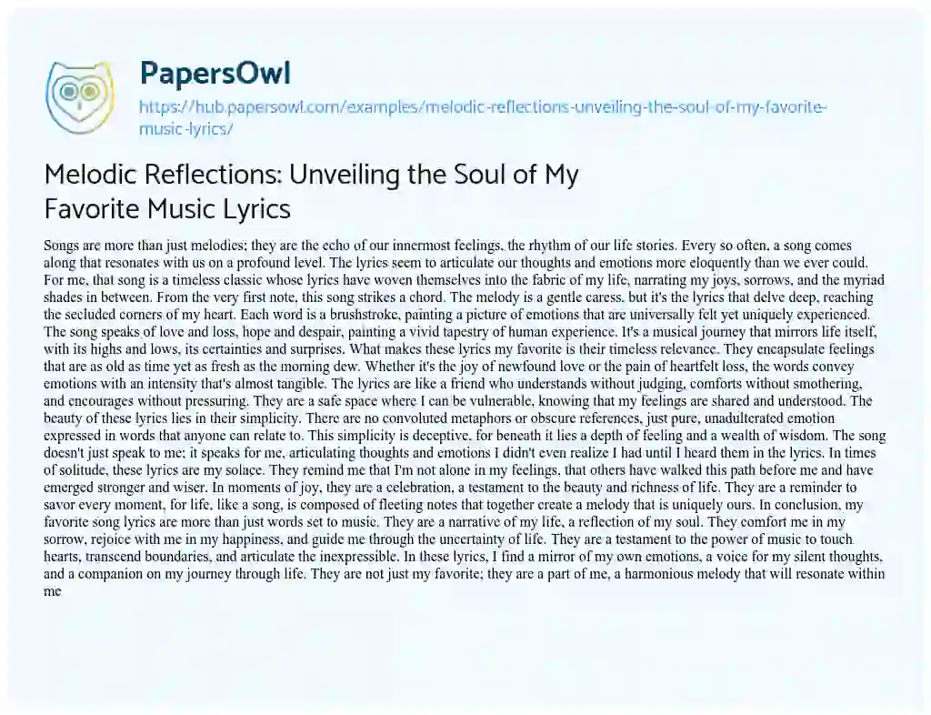 Essay on Melodic Reflections: Unveiling the Soul of My Favorite Music Lyrics