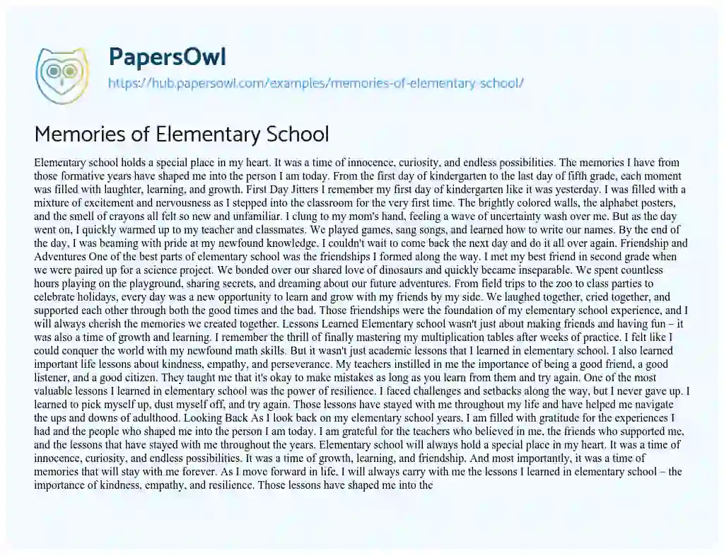 Essay on Memories of Elementary School