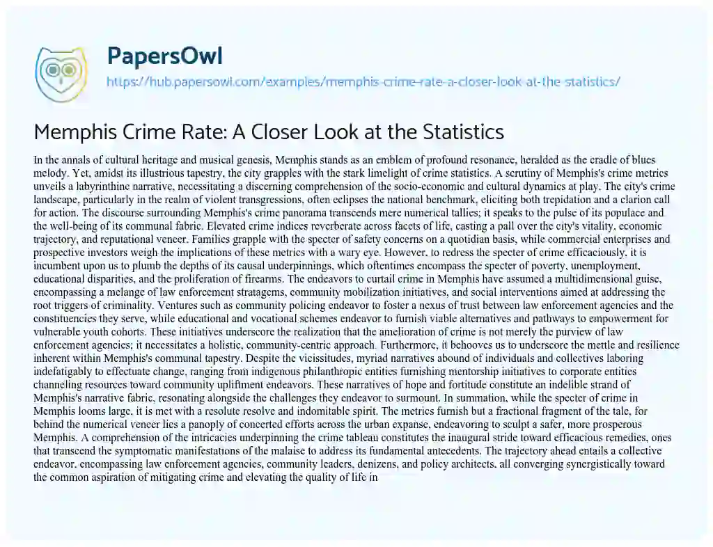 Essay on Memphis Crime Rate: A Closer Look at the Statistics