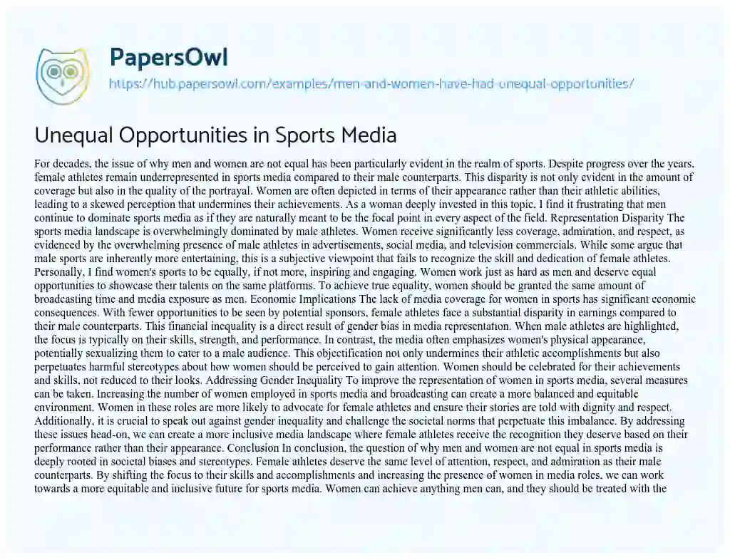 Essay on Unequal Opportunities in Sports Media
