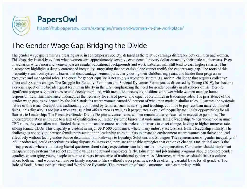 Essay on The Gender Wage Gap: Bridging the Divide