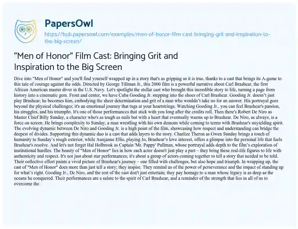 Essay on “Men of Honor” Film Cast: Bringing Grit and Inspiration to the Big Screen