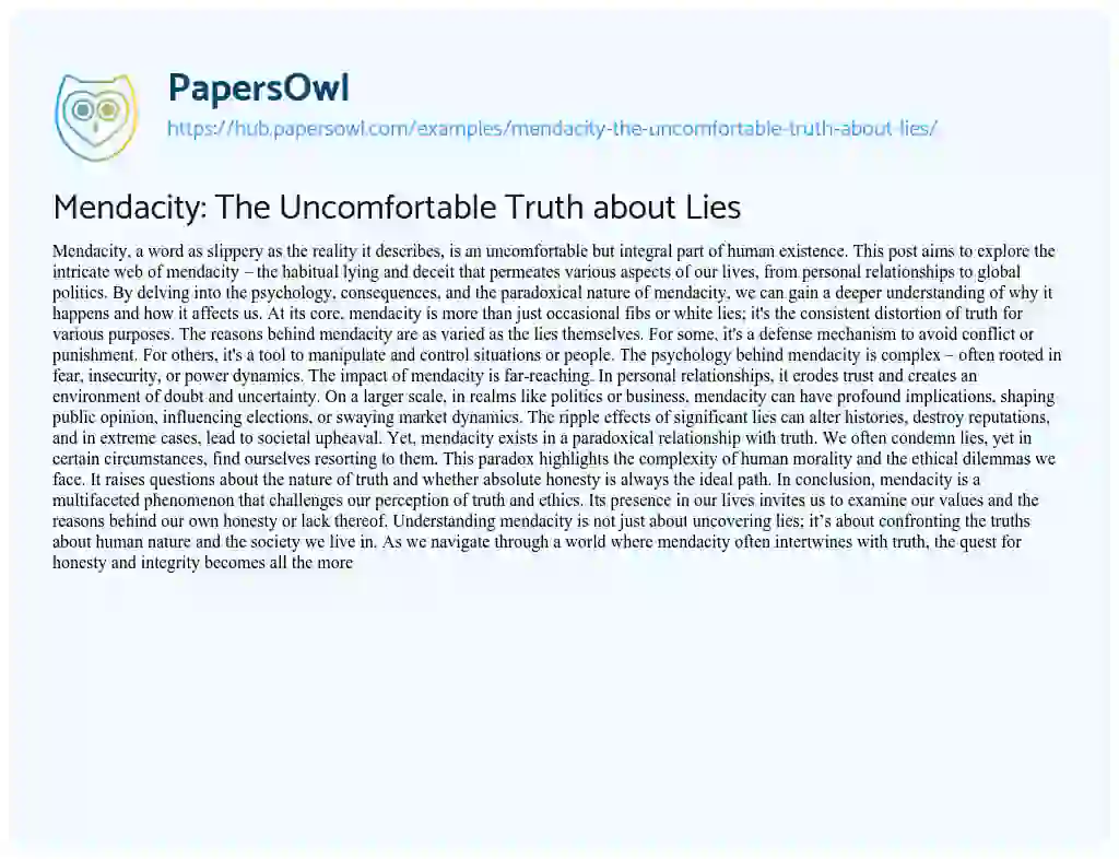 Essay on Mendacity: The Uncomfortable Truth about Lies