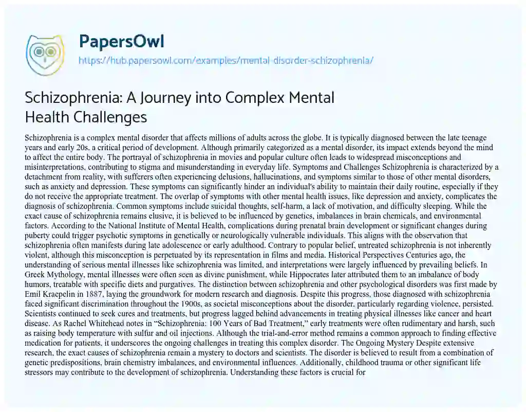 Essay on Schizophrenia: A Journey into Complex Mental Health Challenges