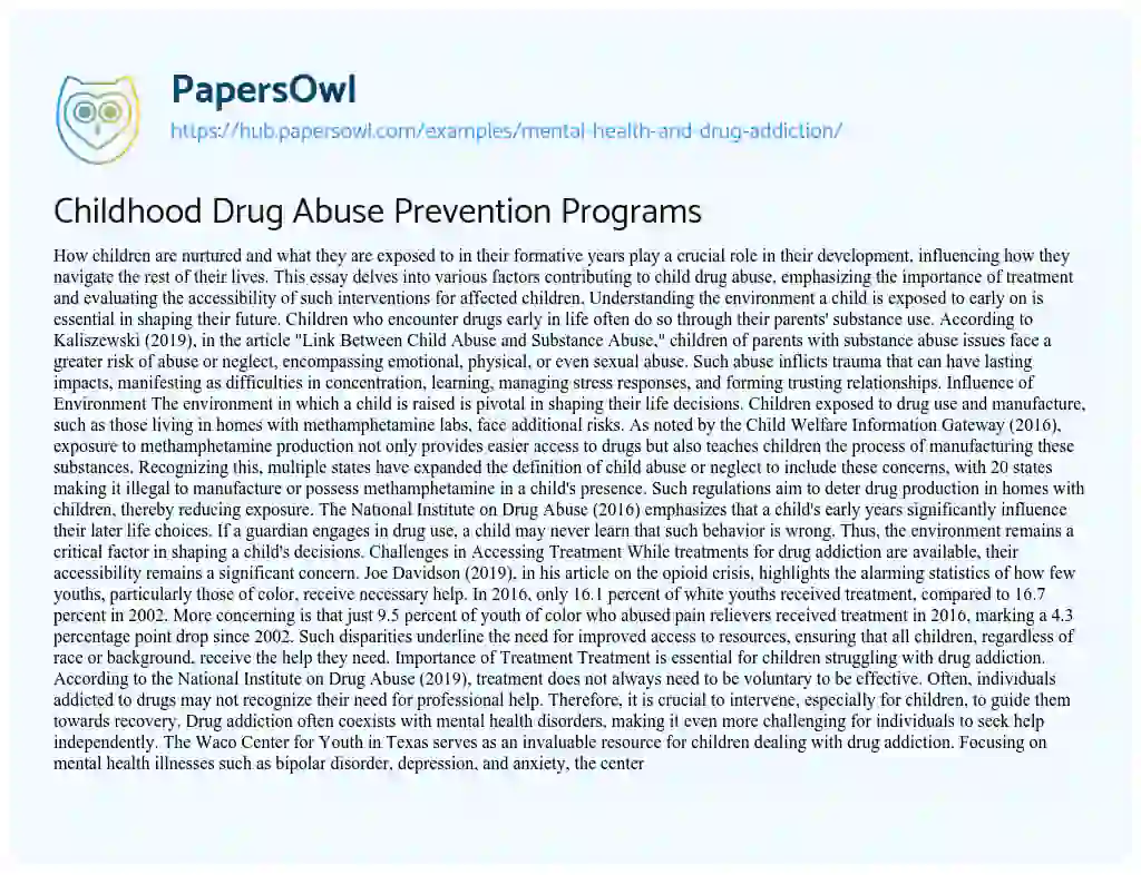 Essay on Childhood Drug Abuse Prevention Programs