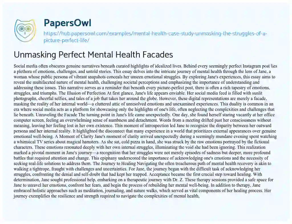 Essay on Unmasking Perfect Mental Health Facades