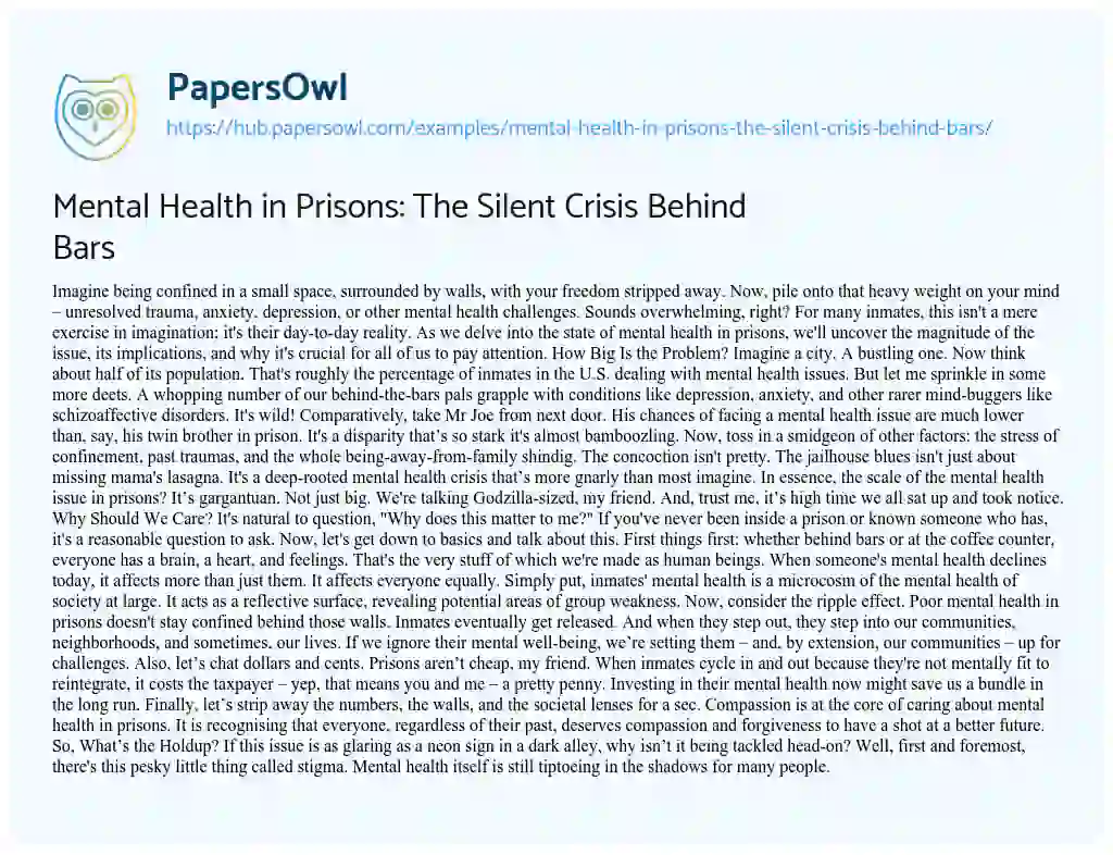 Essay on Mental Health in Prisons: The Silent Crisis Behind Bars