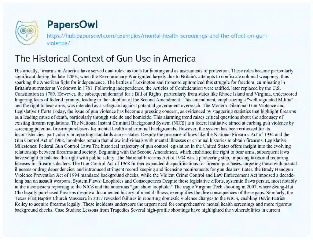 Essay on The Historical Context of Gun Use in America
