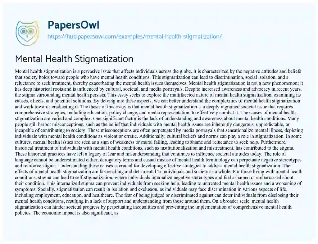 Essay on Mental Health Stigmatization