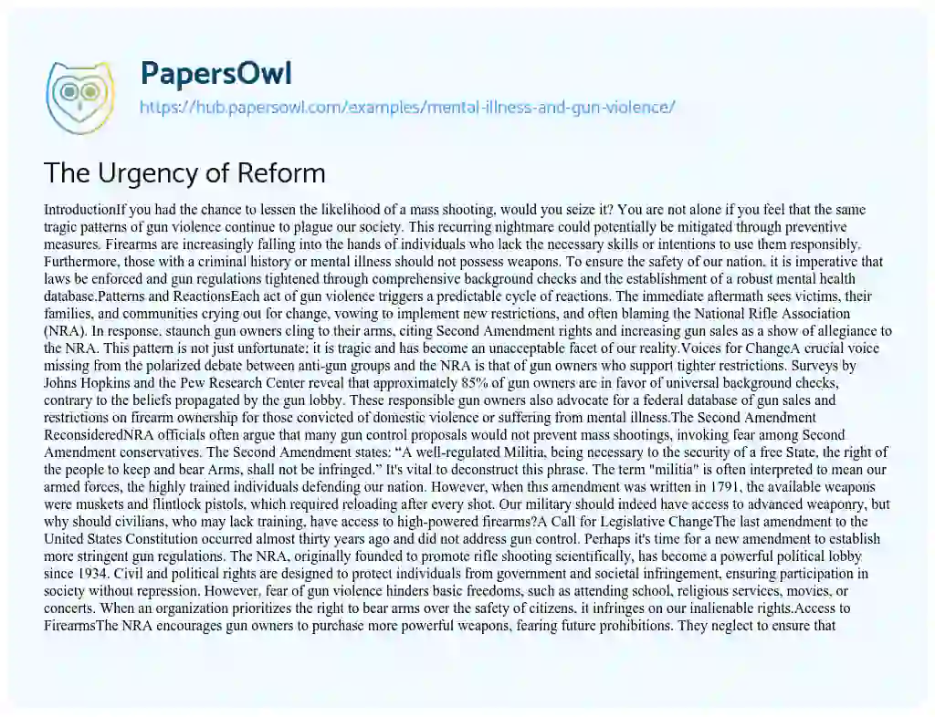Essay on The Urgency of Reform