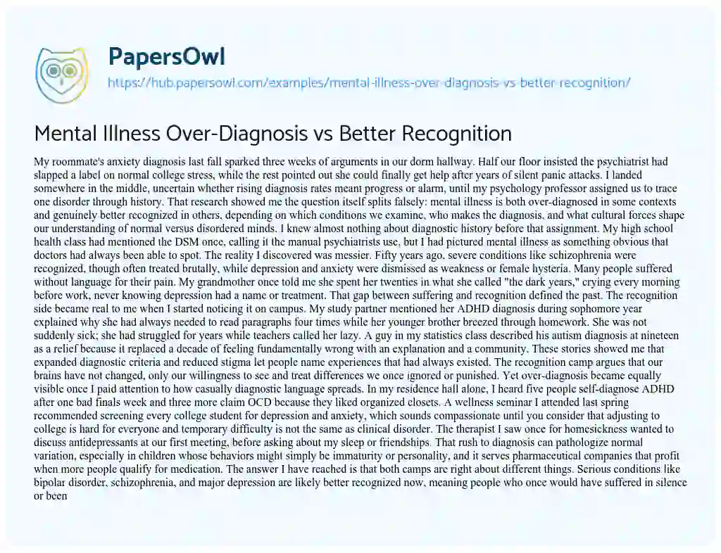 Essay on Mental Illness Over-Diagnosis vs Better Recognition