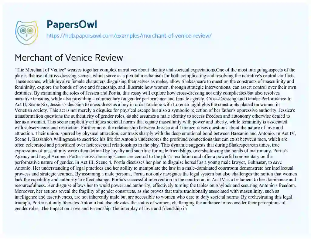 Essay on Merchant of Venice Review