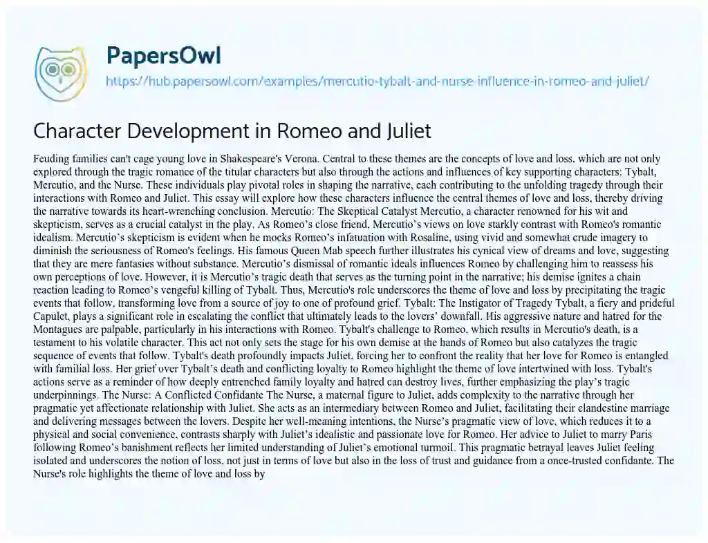 Essay on Character Development in Romeo and Juliet