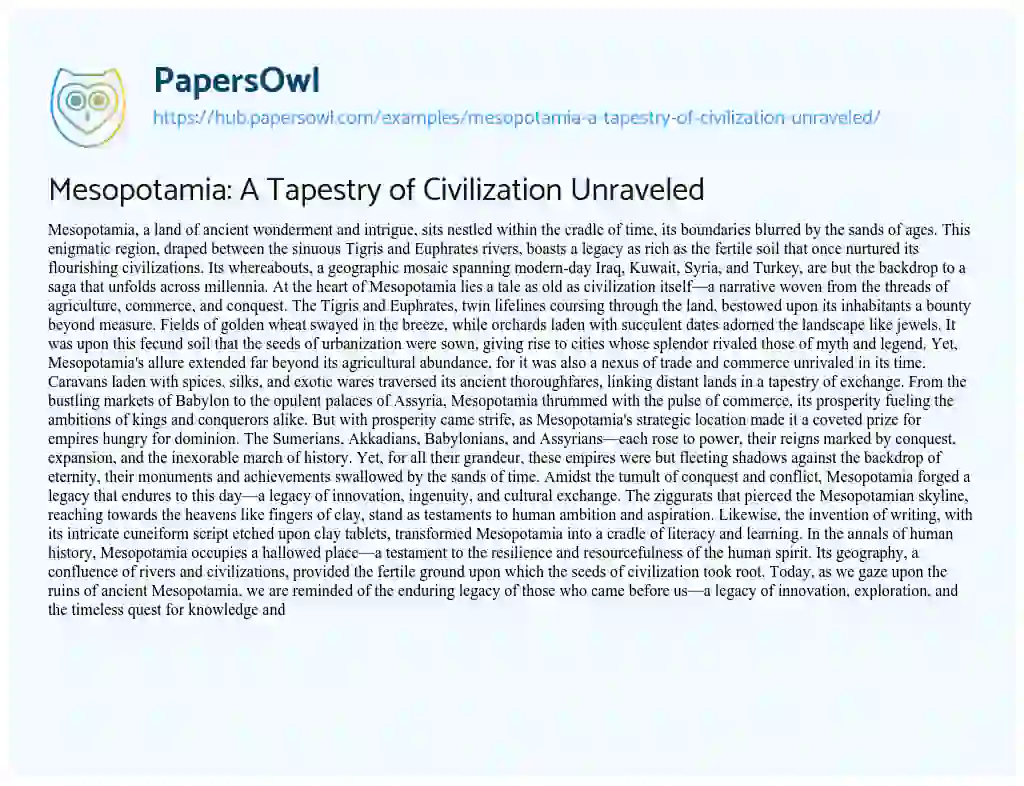 Essay on Mesopotamia: A Tapestry of Civilization Unraveled
