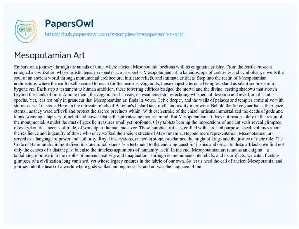 Essay on Mesopotamian Art