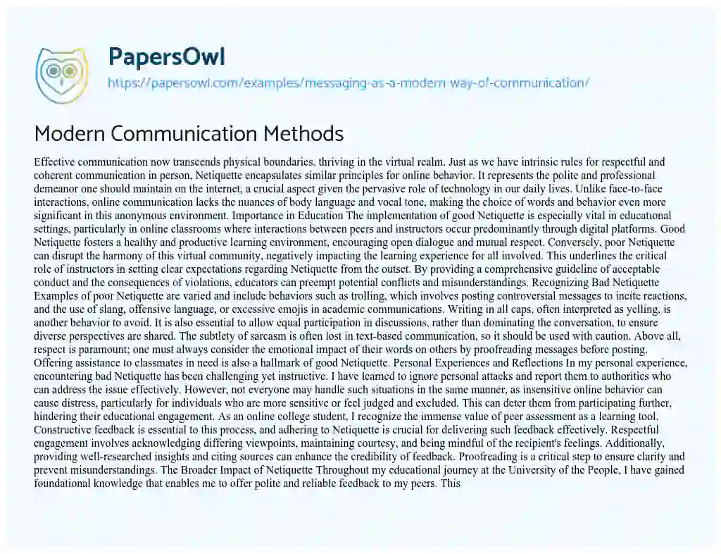 Essay on Modern Communication Methods