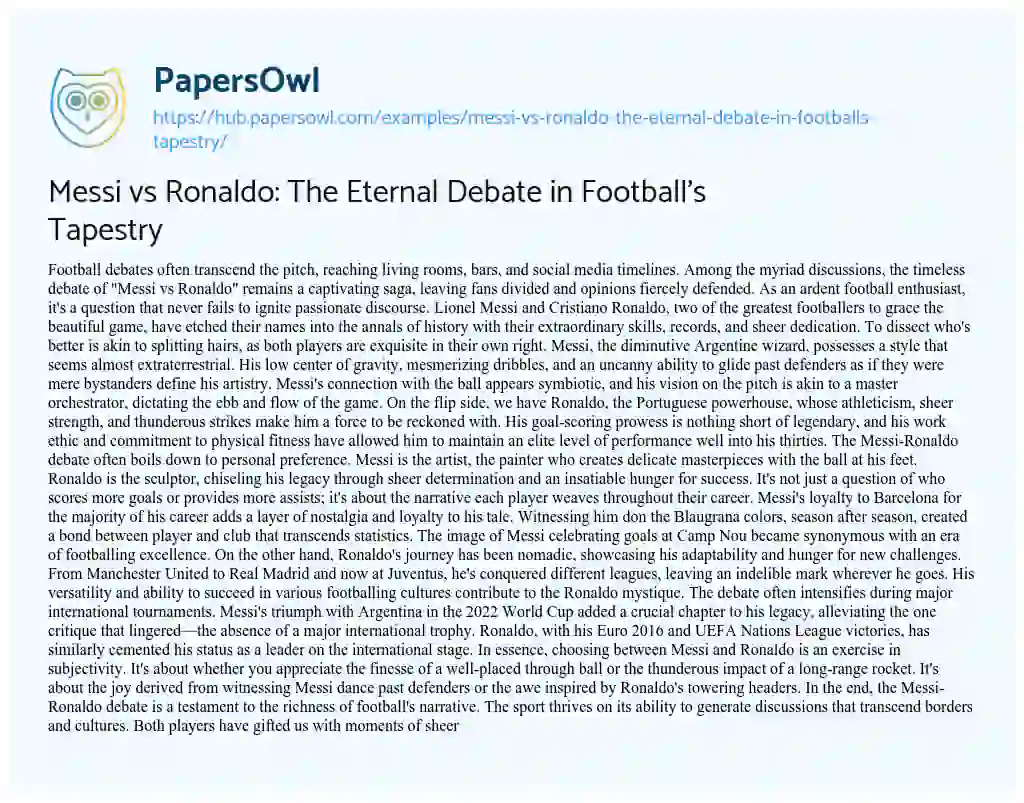 Essay on Messi vs Ronaldo: The Eternal Debate in Football’s Tapestry