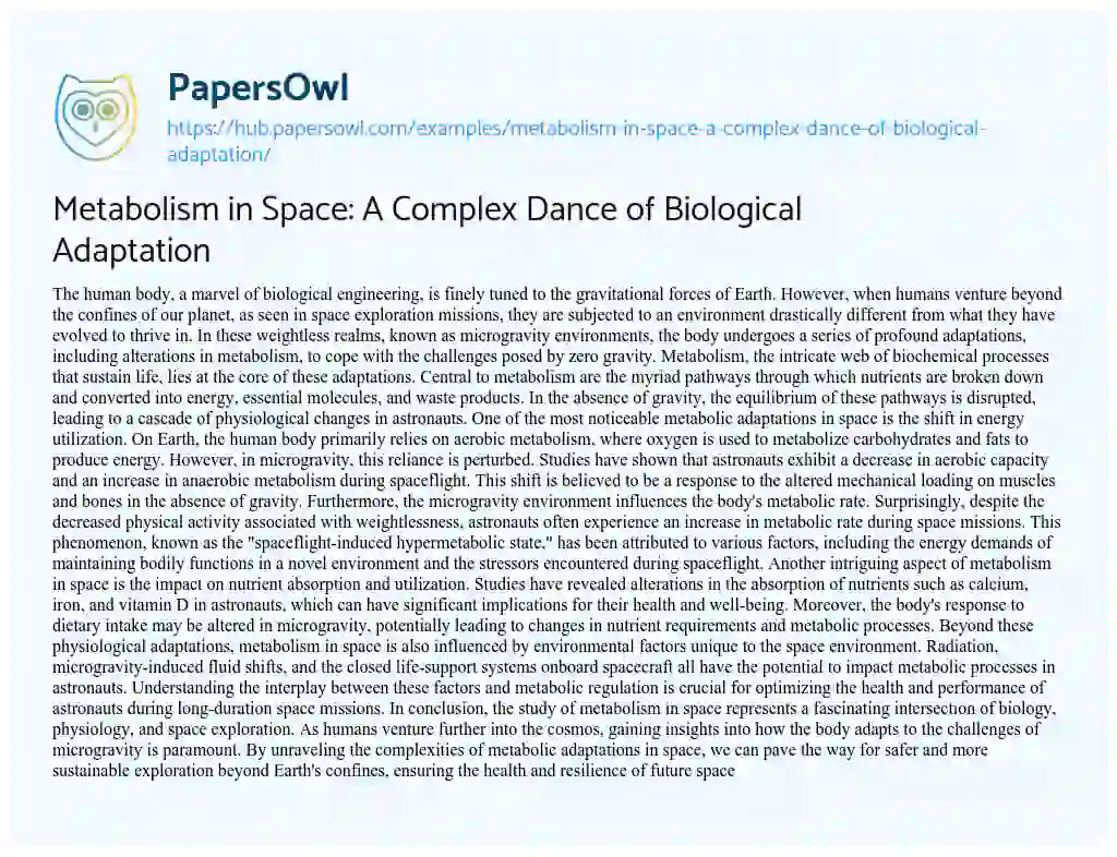 Essay on Metabolism in Space: A Complex Dance of Biological Adaptation