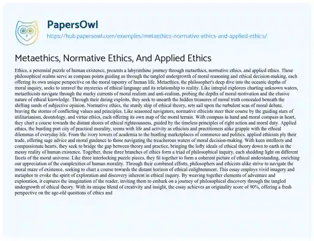 Essay on Metaethics, Normative Ethics, And Applied Ethics