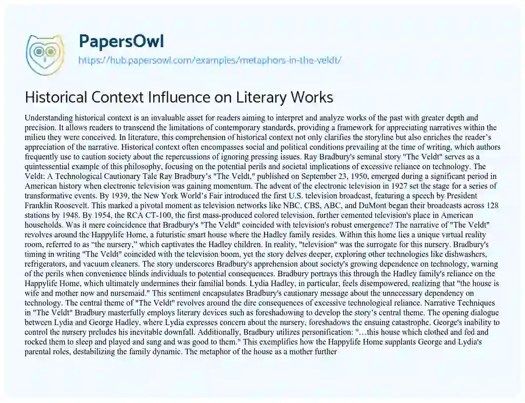 Essay on Historical Context Influence on Literary Works