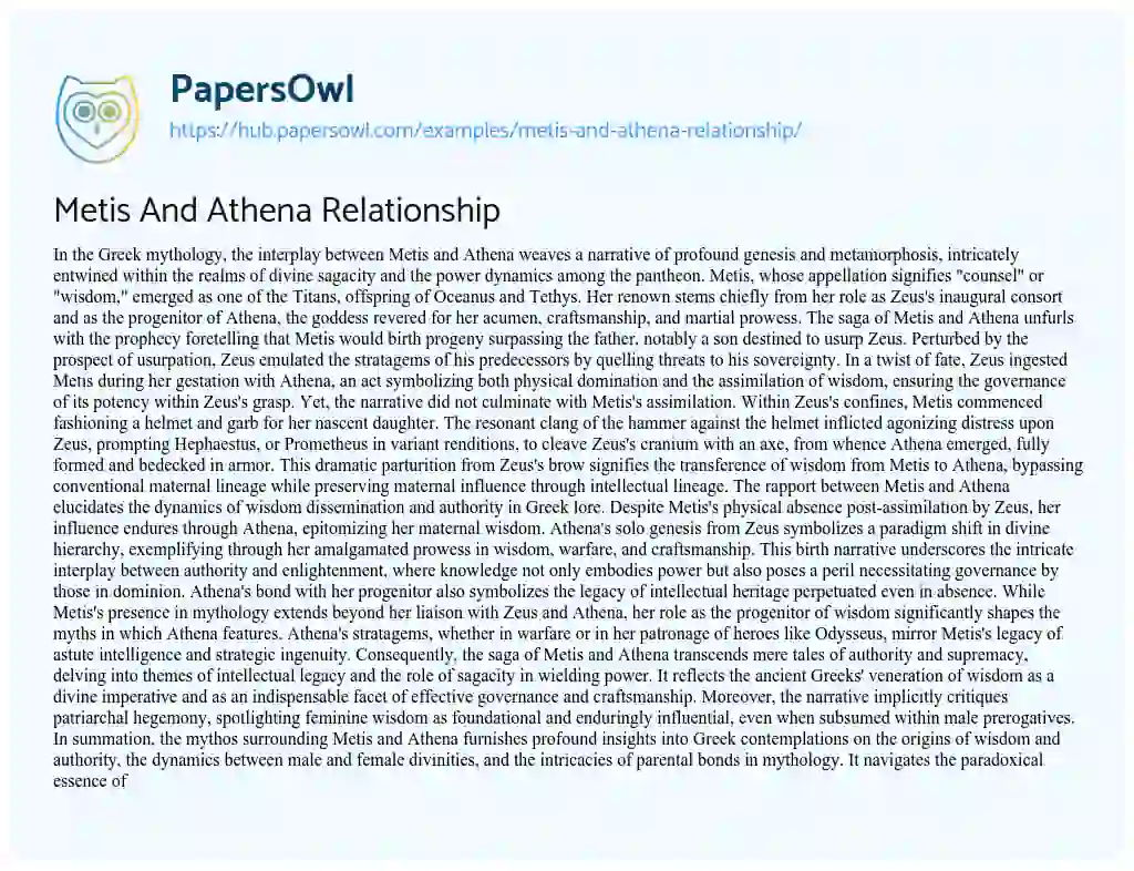 Essay on Metis And Athena Relationship