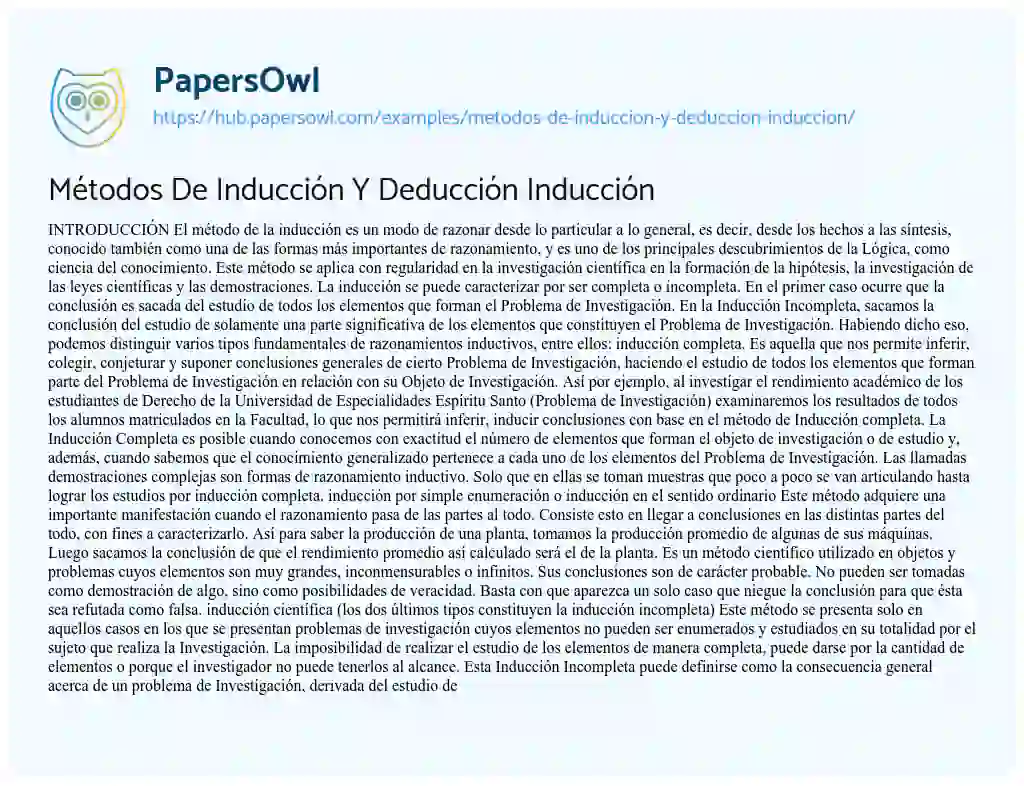 Essay on Métodos De Inducción Y Deducción Inducción
