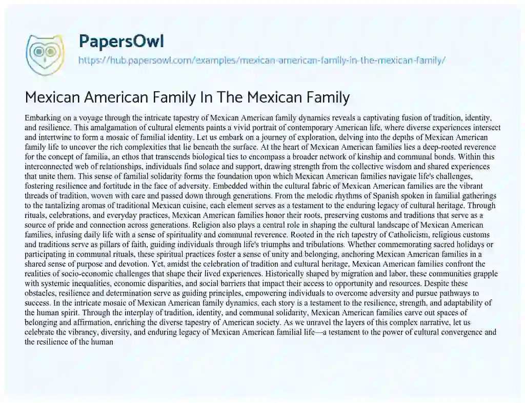 Essay on Mexican American Family In The Mexican Family