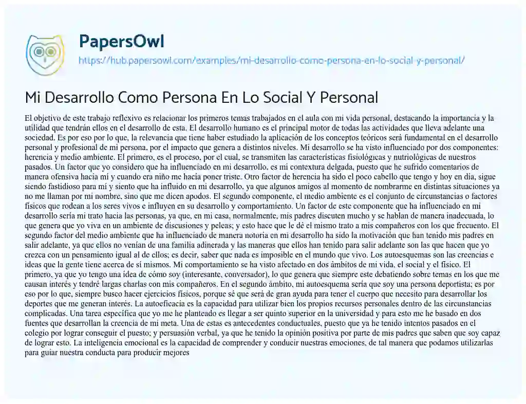 Essay on Mi Desarrollo Como Persona En Lo Social Y Personal