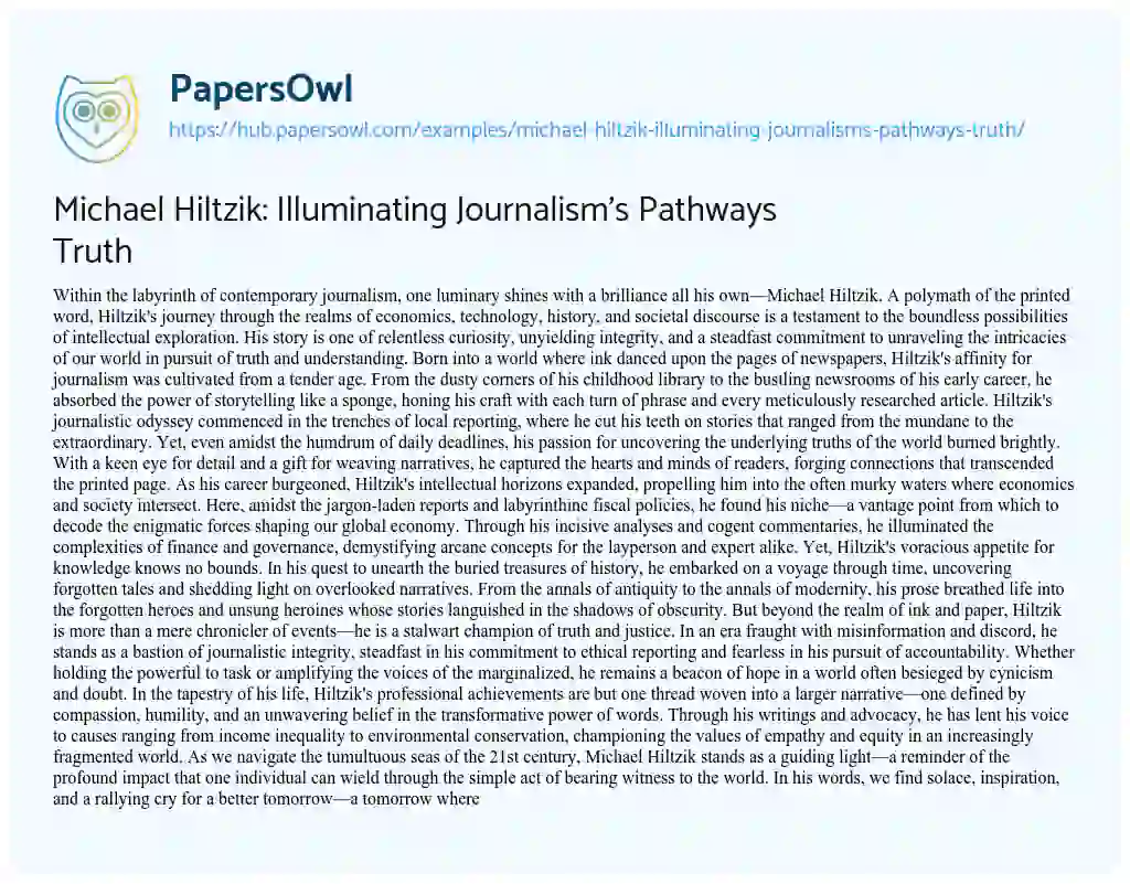 Essay on Michael Hiltzik: Illuminating Journalism’s Pathways Truth