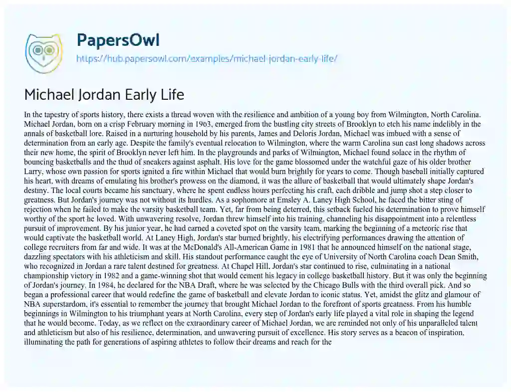 Essay on Michael Jordan Early Life