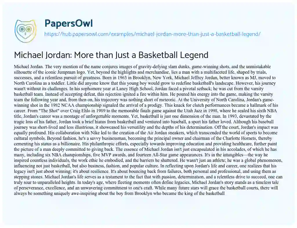 Essay on Michael Jordan: More than Just a Basketball Legend