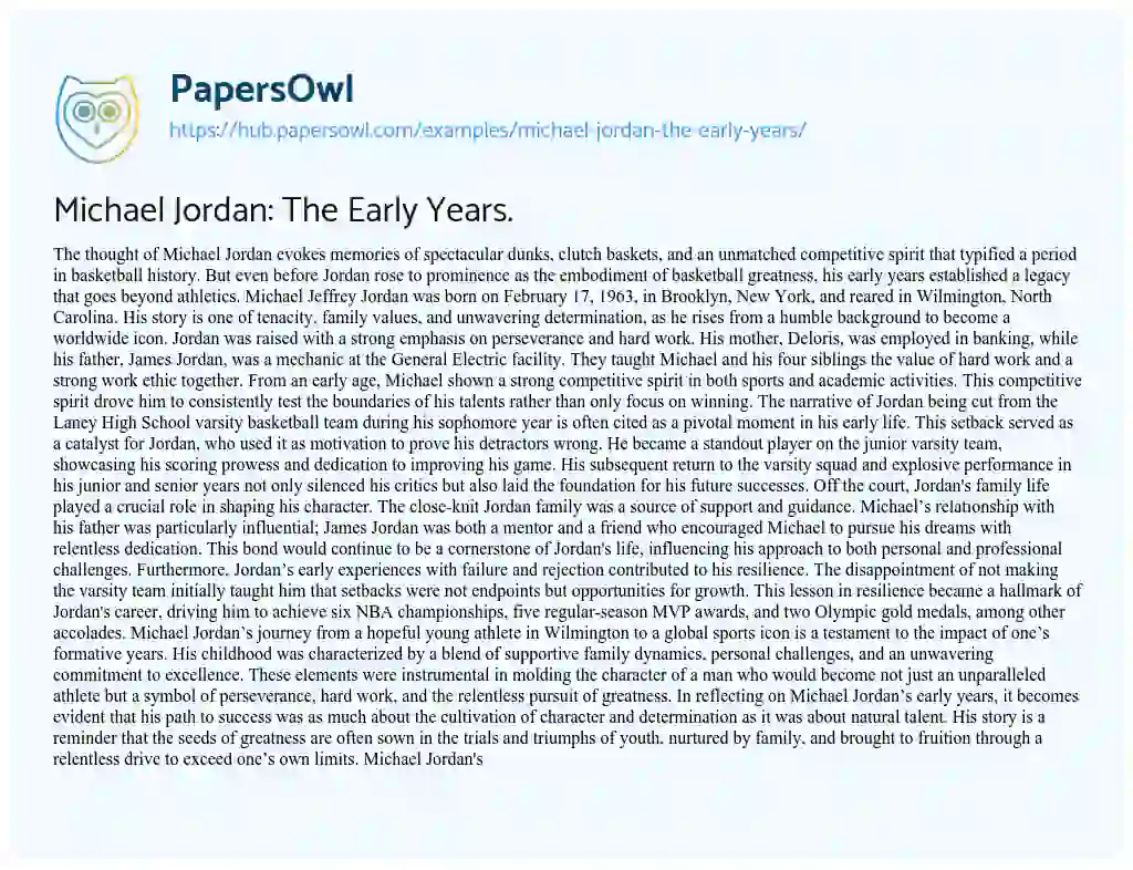 Essay on Michael Jordan: The Early Years.