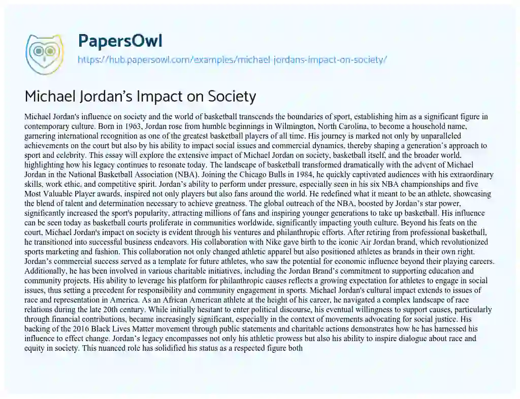 Essay on Michael Jordan’s Impact on Society