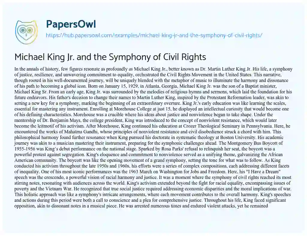 Essay on Michael King Jr. and the Symphony of Civil Rights