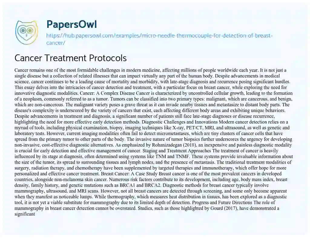 Essay on Cancer Treatment Protocols