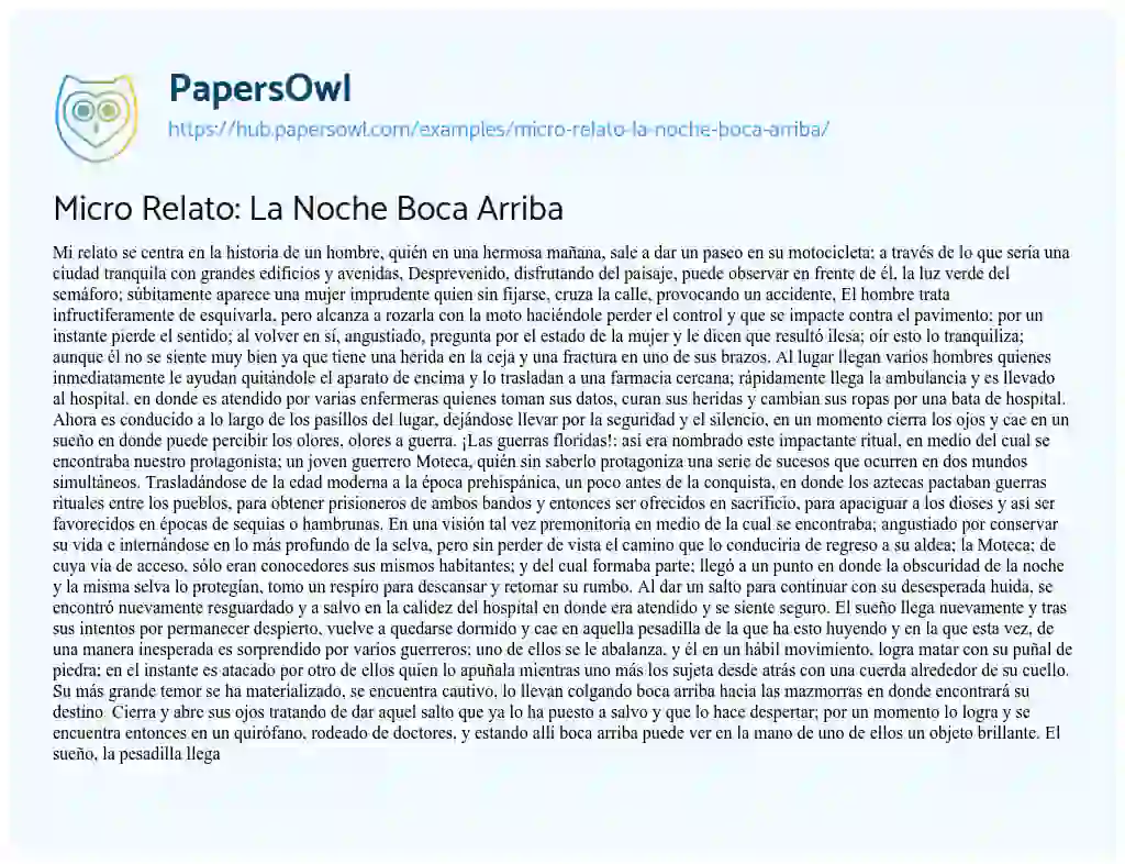 Essay on Micro Relato: La Noche Boca Arriba