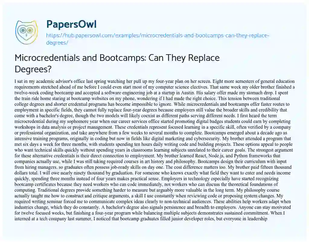 Essay on Microcredentials and Bootcamps: Can They Replace Degrees?