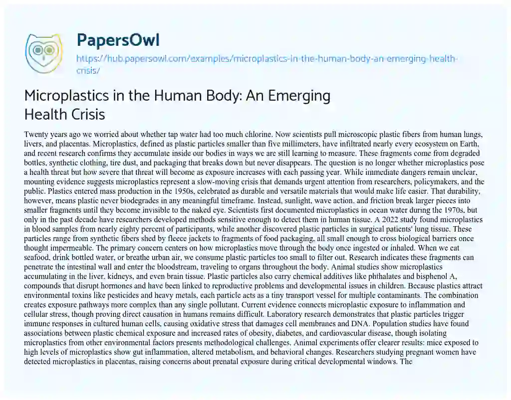 Essay on Microplastics in the Human Body: An Emerging Health Crisis