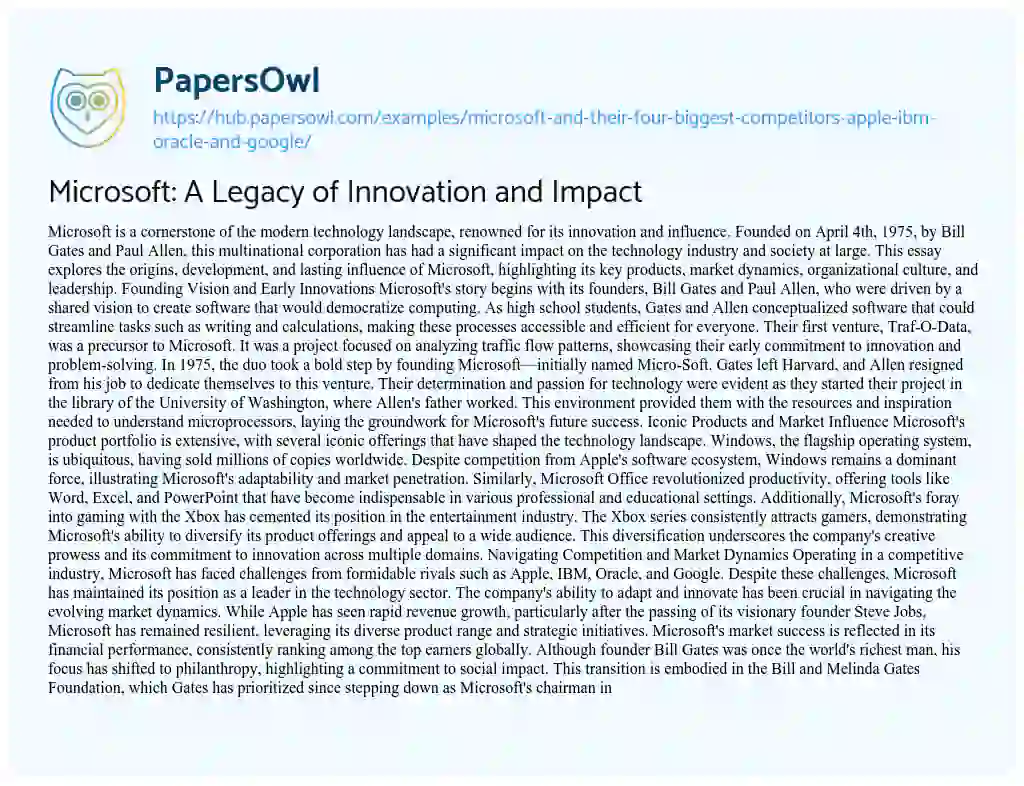 Essay on Microsoft: A Legacy of Innovation and Impact