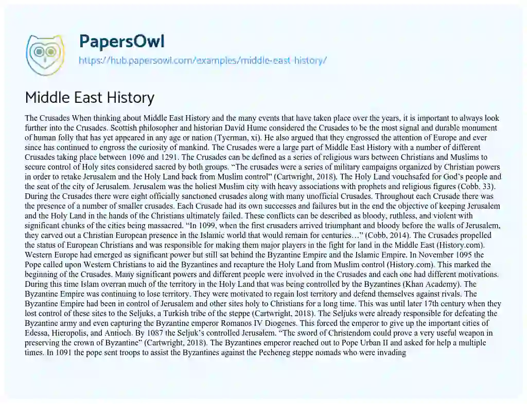 Essay on Middle East History