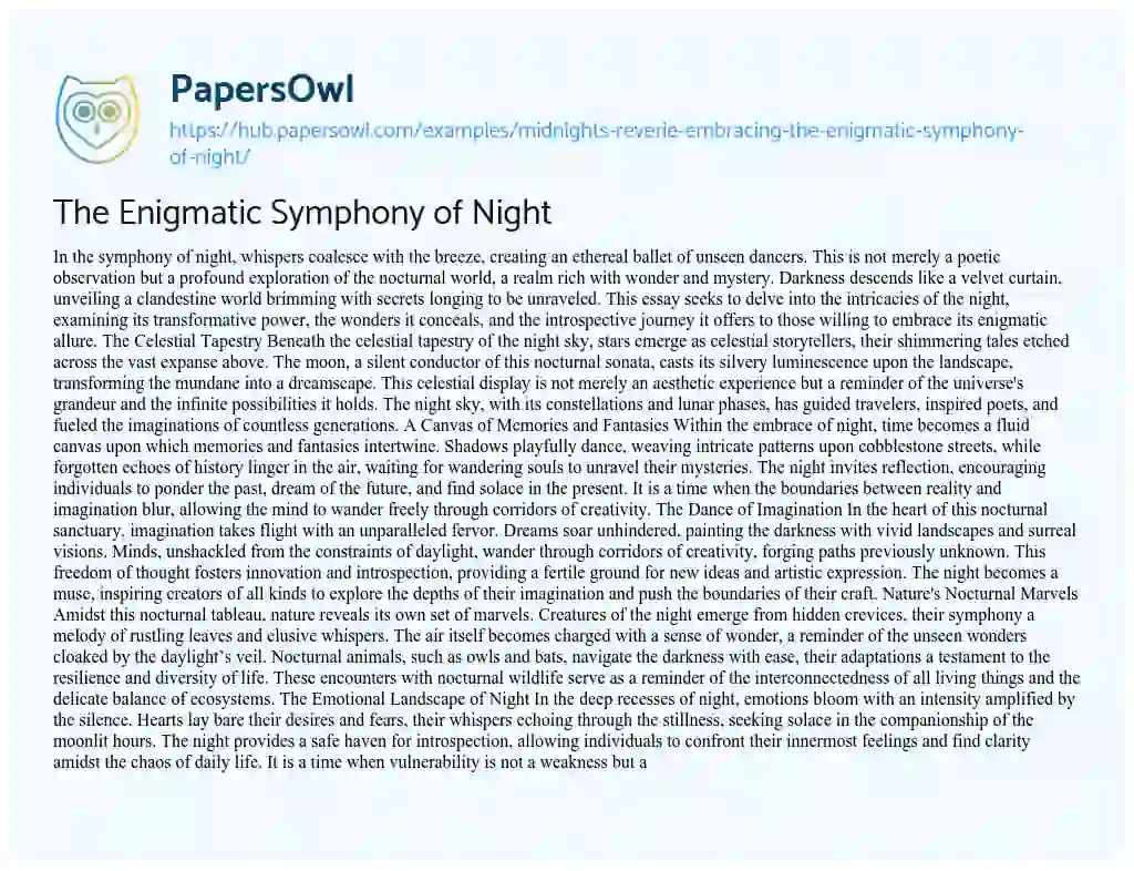 Essay on The Enigmatic Symphony of Night
