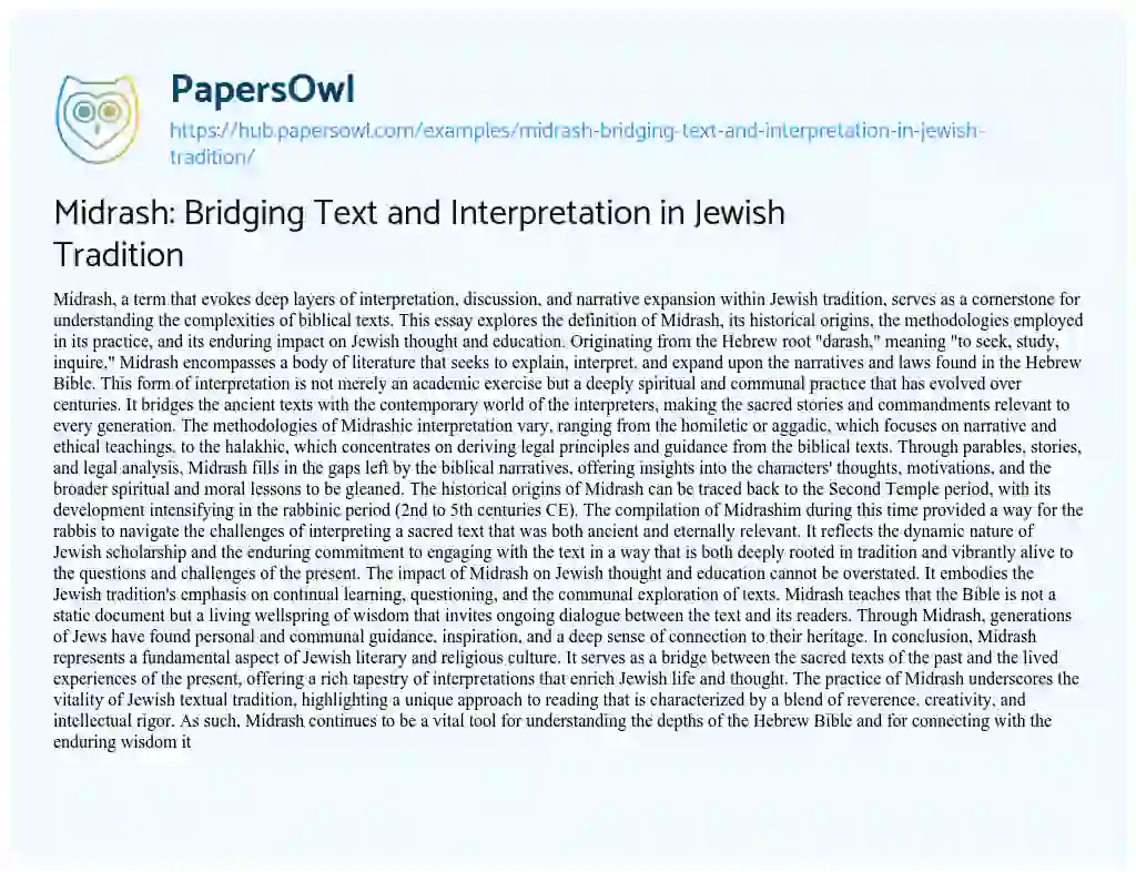 Essay on Midrash: Bridging Text and Interpretation in Jewish Tradition