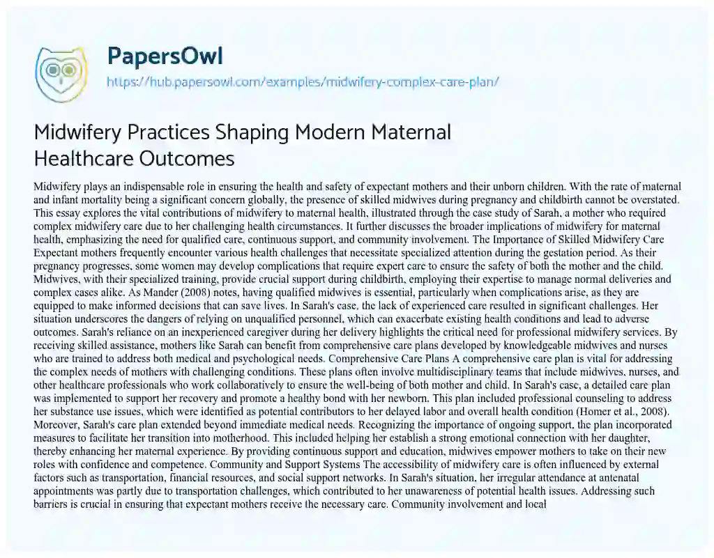 Essay on Midwifery Practices Shaping Modern Maternal Healthcare Outcomes