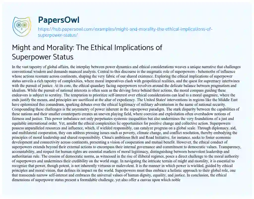 Essay on Might and Morality: The Ethical Implications of Superpower Status