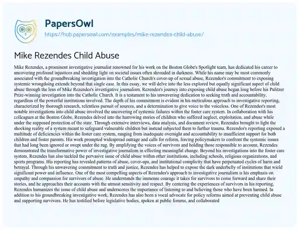 Essay on Mike Rezendes Child Abuse