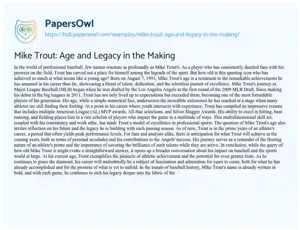 Essay on Mike Trout: Age and Legacy in the Making
