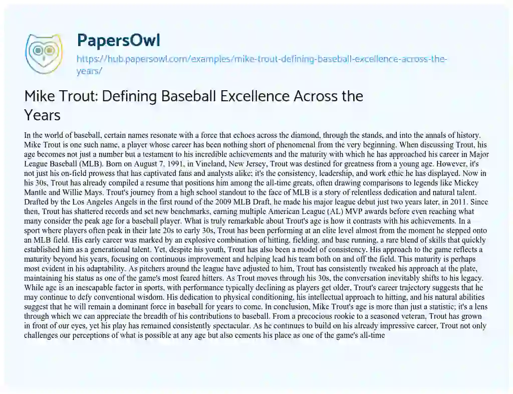 Essay on Mike Trout: Defining Baseball Excellence Across the Years