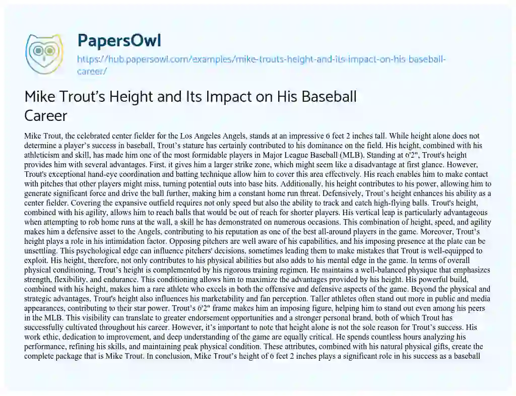 Essay on Mike Trout’s Height and Its Impact on His Baseball Career